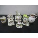 Seven Coalport pastel burners, along with a jug etc