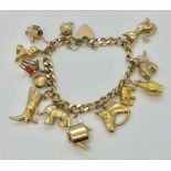 A 9ct gold charm bracelet with 13 charms (one unmarked) Total weight 31g