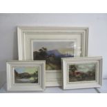 Three unsigned oil paintings "The Boathouse" and two landscapes