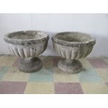 A pair of vintage garden pots on plinths - diameter 55cm