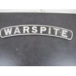 A replica plate from a Jubilee class locomotive "Warspite", approx 70cm length