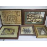 A collection of framed photographs and prints including Wolverton rowing club, The Royal Chelsea