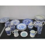 A collection of blue and white china including Spode, Worcester etc.