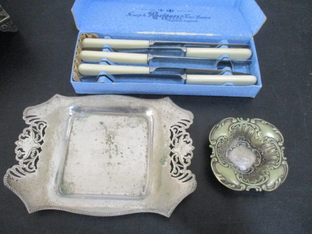 A silver backed mirror ( A/F), a silver coffee spoon along with various silver plated items - Image 11 of 11