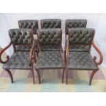 A set of six regency style leather button back chairs