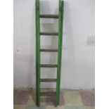 A short vintage wooden extending ladder in green paint