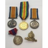 Three WWI medals, 2 awarded to 49344 Private WTC Brown Yorkshire Light Infantry, the other to