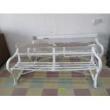 A pair of garden benches with cast iron ends, stamped CW (one- wood A/F)