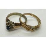 A 9ct gold diamond and sapphire ring along with another 9ct gold ring. Total weight 5.5g