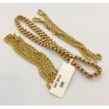 Two 9ct gold chains (Total weight 5.7g) along with a 14ct gold bracelet (weight 3.5g)