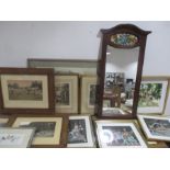 A collection of various prints, pictures etc, along with a mirror