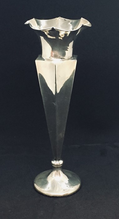 A large hallmarked silver trumpet vase