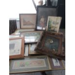 A collection of various framed water colours and prints etc