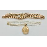 A 9ct gold bracelet along with a 9ct gold locket on chain. Total weight 6.5g