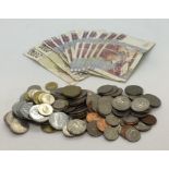 A collection of foreign coins and bank notes