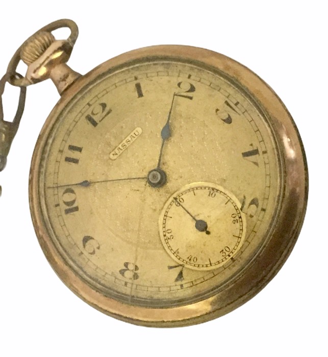 A gold plated Nassau pocket watch with subsidary second dial - Image 2 of 2