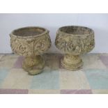 A pair of concrete garden pots - one A/F