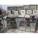 A collection of various prints, oil paintings and mirrors etc