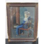 An early 19th Century Chinese reverse painting on glass of a seated lady- A/F