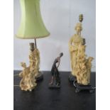 Four lamps with Oriental ladies along with an Art Deco style lady