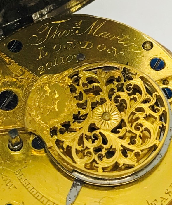 A Thomas Martin silver fusee pocket watch with subsidiary second dial in later pair case, the - Image 6 of 6