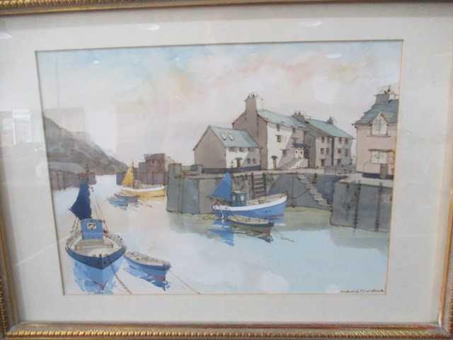 A watercolour of a Polperro harbour signed Frederick T W Cook - Image 2 of 5