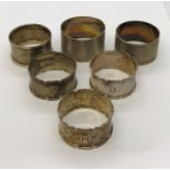 Six hallmarked silver serviette rings