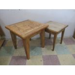 An oak coffee table with parquetry top, along with one other