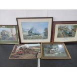 A collection of four framed Southern Railway prints including "West Country Arrival" & "Pastimes",