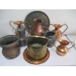 A collection of copper, pewter and silver plated items