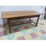 A French farmhouse planked refrectory table - possibly 18th Century, with single drawer and