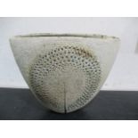 A large studio pottery Alan Wallwork flattened vase with incised and impressed decoration, marked AW