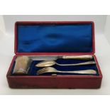 A Russian silver four piece Christening set in leather case. Silversmith Pavel Fedorovich Sazikov,