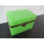 An opaque French green glass jewellery casket