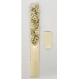 A late 19th century Chinese ivory page turner, finely carved with grapes and vines A/F