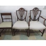 A Hepplewhite wheat-sheaf dining chair, along with a matching carver A/F, and a regency dining chair