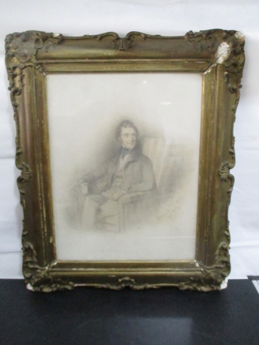 A watercolour portrait of a seated gentleman signed G W Woodley, dated 1846