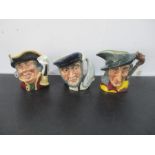 Three Royal Doulton character jugs including Pied Piper, Capt Ahab and Town Crier