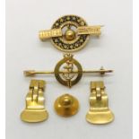 An unmarked gold mourning brooch (2.9g), a Naval sweetheart brooch (hallmarked rubbed,