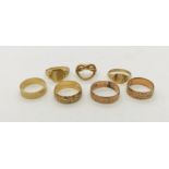 A collection of seven 9ct gold rings. Total weight 20.3g