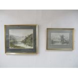 A framed watercolour of a river scene, signed by the artist Ranson, along with a pencil drawing by