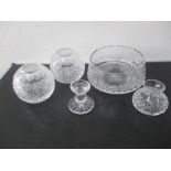 A collection of five Waterford Crystal items, including a bowl, pair of vases etc