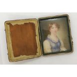 A cased miniature portrait on ivory of a lady.