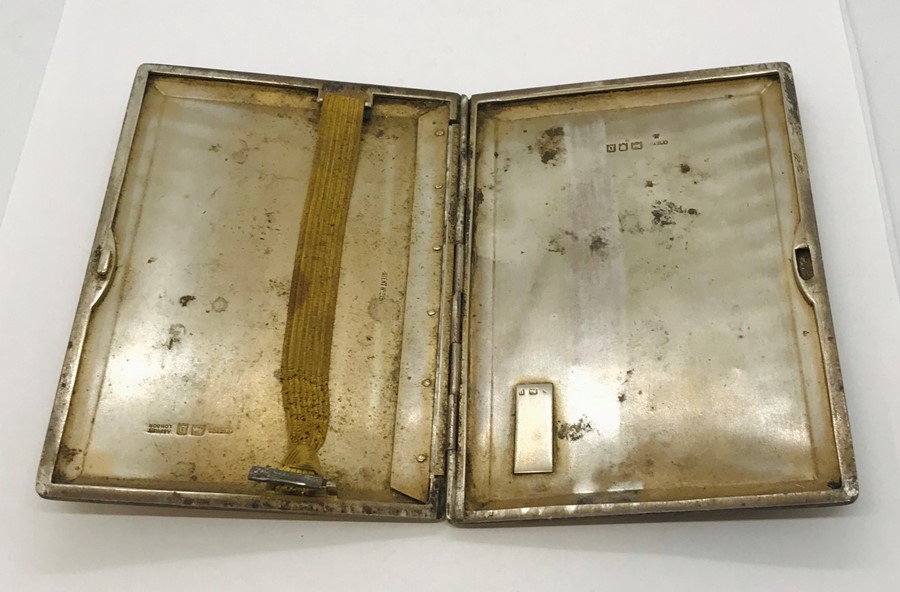 A hallmarked silver cigarette case by Asprey London 1917. Weight 173.3g - Image 3 of 5