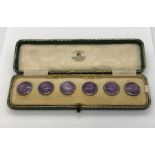 A set of six hallmarked silver guilloche enamelled buttons by Mappin & Webb