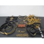 A collection of Naval accoutrements including an officers brass whistle on chain, leather pouch,