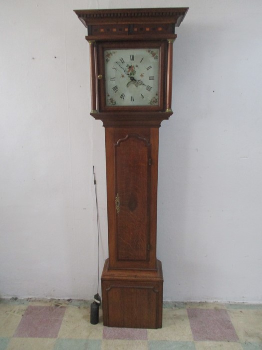 A oak inlaid thirty hour longcase clock by Robert Sidwell (Nuneaton) with painted dial - key in