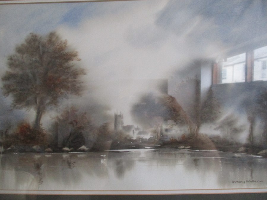 A watercolour of a church by a lake, signed Anthony Waller - Image 6 of 6