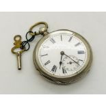 A small fine silver pocket watch with subsidiary second dial