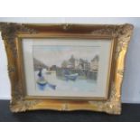 A watercolour of a Polperro harbour signed Frederick T W Cook